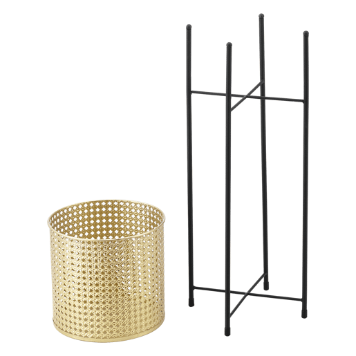 Conjunto de 2x suportes para plantas em metal Mol 50 x 21 x 21 cm e 70 x 24 x 24 x 24 cm - Preto e dourado en.casa