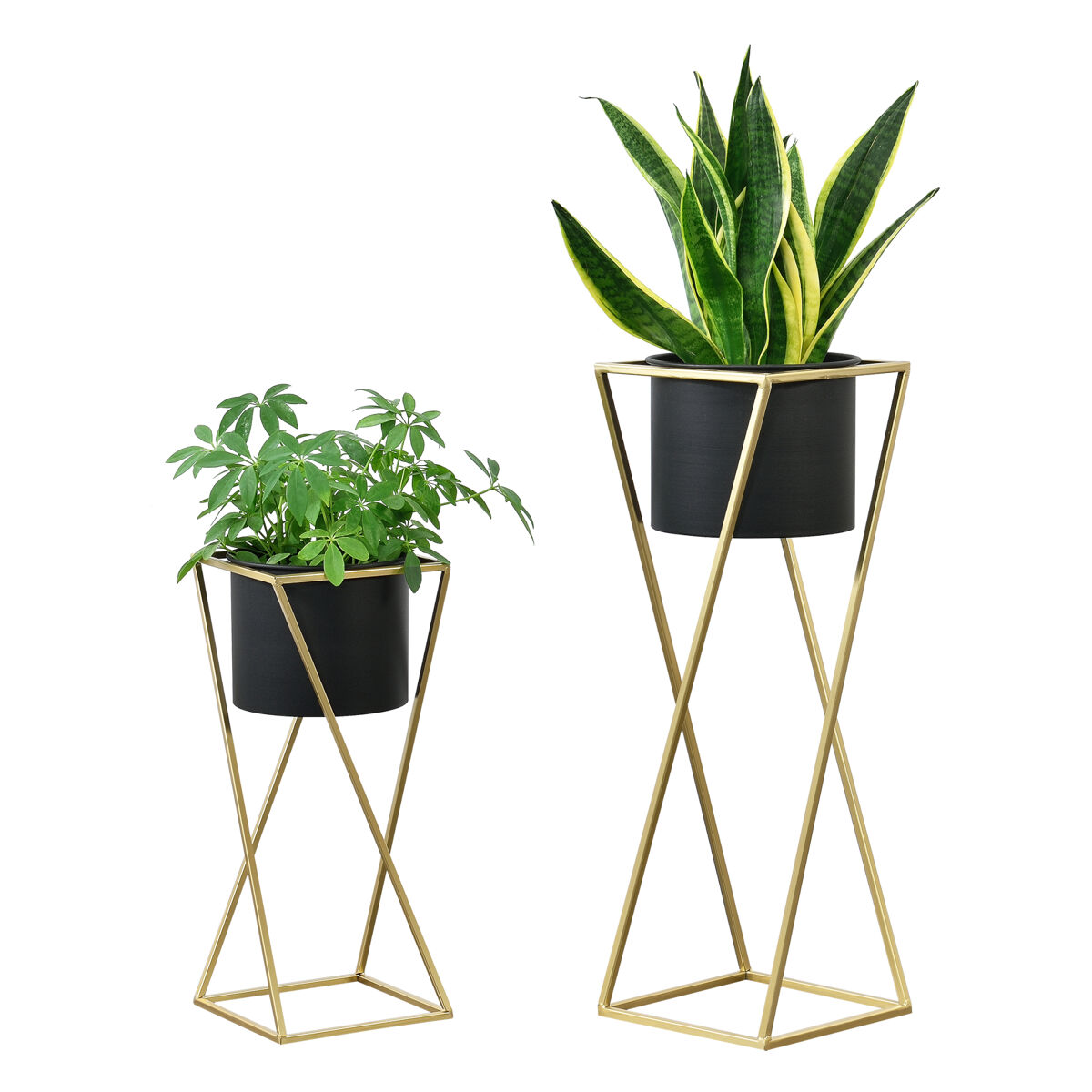 Soporte para plantas de metal - set de 2 piezas - 50 x 21 x 21 cm y 70 x 24 x 24 cm - estantería para macetas - bastidor para macetas - color dorado y negro [en.casa]