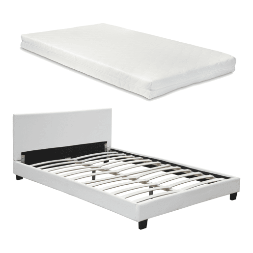 Corium Cama moderna em pele sintética Albacete - com colchão de espuma fria (180 x 200) (branco)