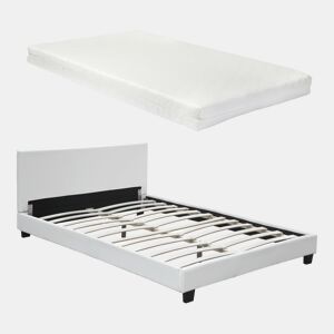 Corium Cama moderna em pele sintética Albacete - com colchão de espuma fria (180 x 200) (branco)