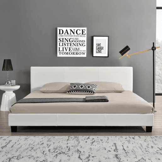 Corium Cama moderna em pele sintética Albacete - com colchão de espuma fria (180 x 200) (branco)
