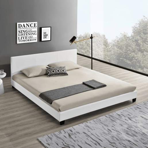 Corium Cama moderna em pele sintética Albacete - com colchão de espuma fria (180 x 200) (branco)