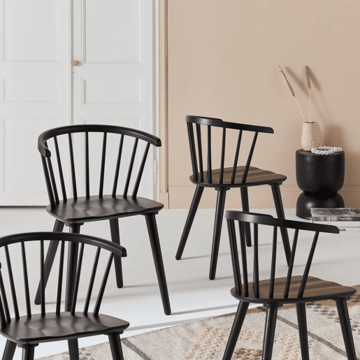 Cadeira de bar em madeira e contraplacado, set de 4, Paula, Preto, 53x47.5x76 cm