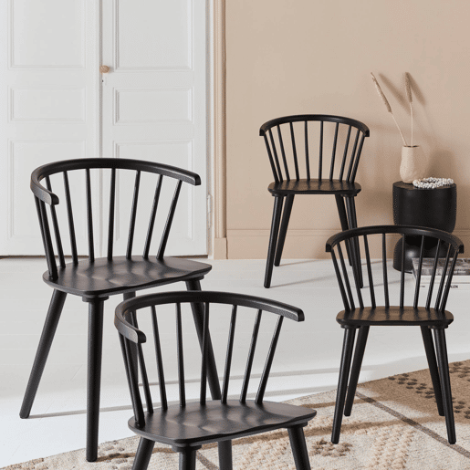 Cadeira de bar em madeira e contraplacado, set de 4, Paula, Preto, 53x47.5x76 cm
