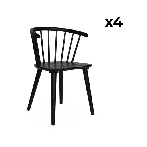 Cadeira de bar em madeira e contraplacado, set de 4, Paula, Preto, 53x47.5x76 cm