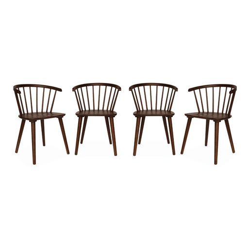 Cadeira de bar em madeira e contraplacado, set de 4, Paula, Madeira de nogueira, 53x47.5x76 cm