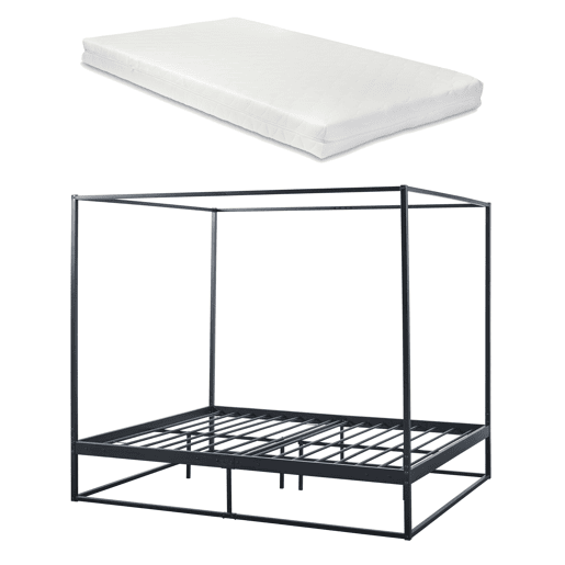 Cama de dossel Kristianstad com dossel + colchão de metal 160x200cm - Preto en.casa