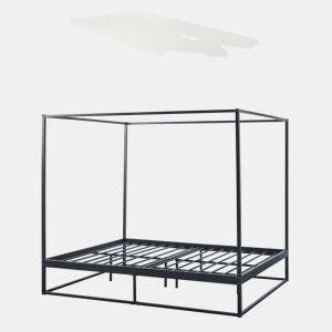 Cama de dossel Kristianstad com dossel + colchão de metal 160x200cm - Preto en.casa