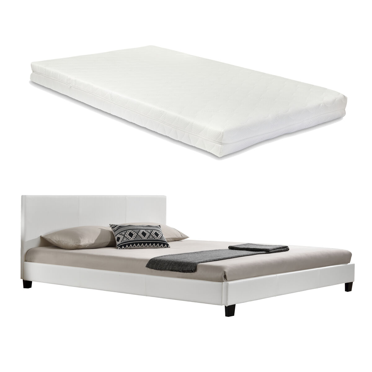 [Corium] Cama Albacete cuero sintético moderna - con colchón 169x210 Blanco