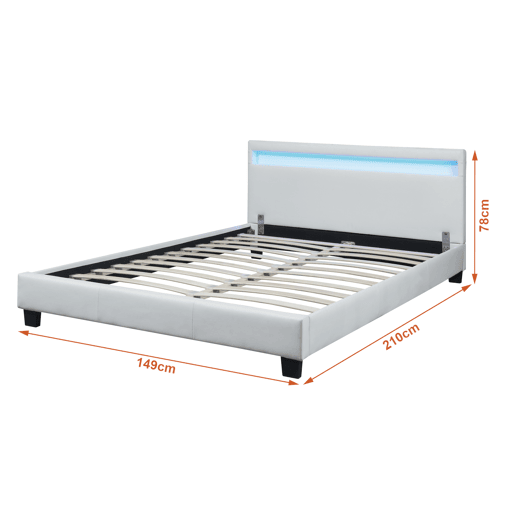 Cama de casal Corium Paris - com colchão e LED couro sintético (140x200cm) - (branco)