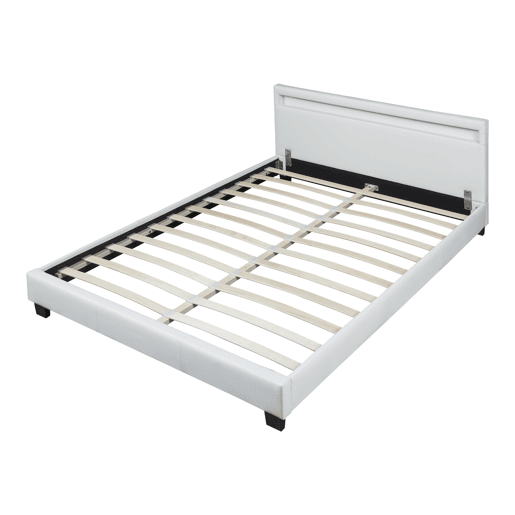 Cama de casal Corium Paris - com colchão e LED couro sintético (140x200cm) - (branco)