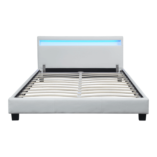 Cama de casal Corium Paris - com colchão e LED couro sintético (140x200cm) - (branco)
