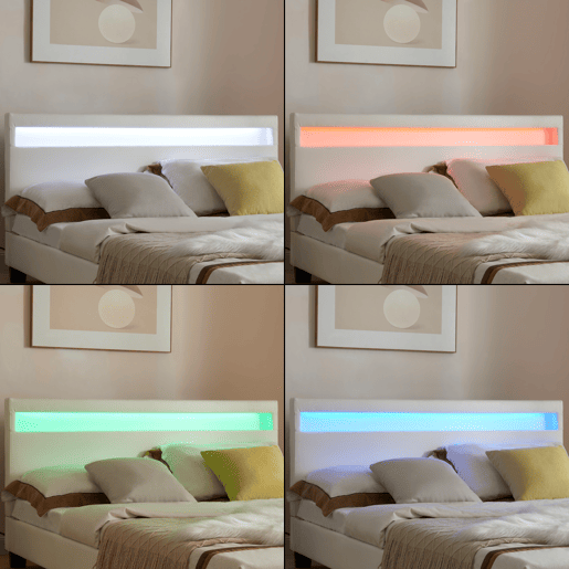 Cama de casal Corium Paris - com colchão e LED couro sintético (140x200cm) - (branco)