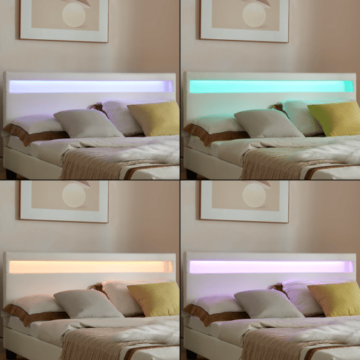 Cama de casal Corium Paris - com colchão e LED couro sintético (140x200cm) - (branco)