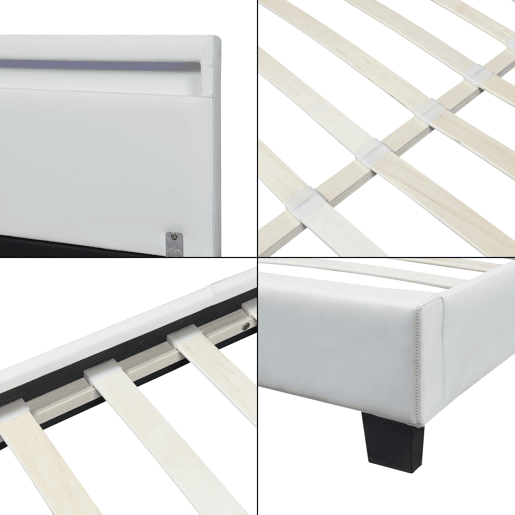 Cama de casal Corium Paris - com colchão e LED couro sintético (140x200cm) - (branco)