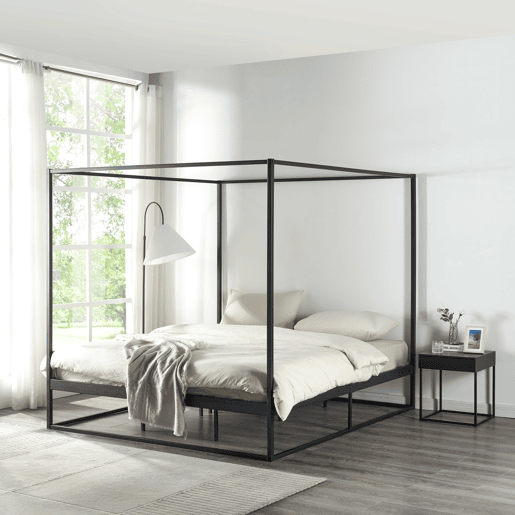Cama de dossel Kristianstad com dossel de metal 180x200cm - Preto en.casa