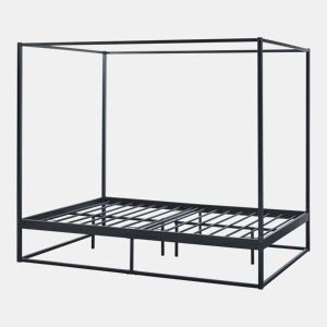 Cama de dossel Kristianstad com dossel de metal 140x200cm - Preto en.casa