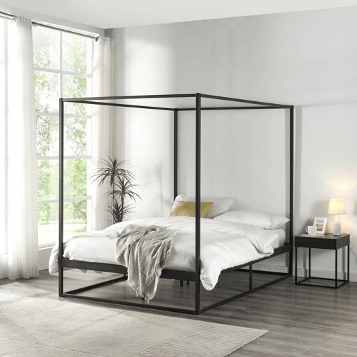 Cama de dossel Kristianstad com dossel de metal 140x200cm - Preto en.casa