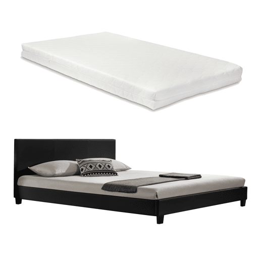 Corium Cama moderna em pele sintética Albacete - com colchão de espuma fria (180 x 200) (preto)