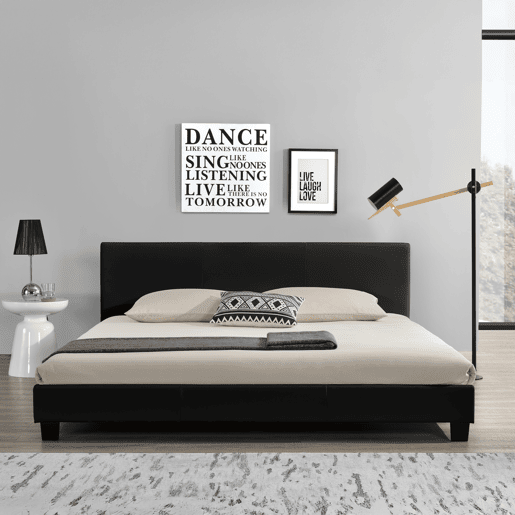 Corium Cama moderna em pele sintética Albacete - com colchão de espuma fria (180 x 200) (preto)