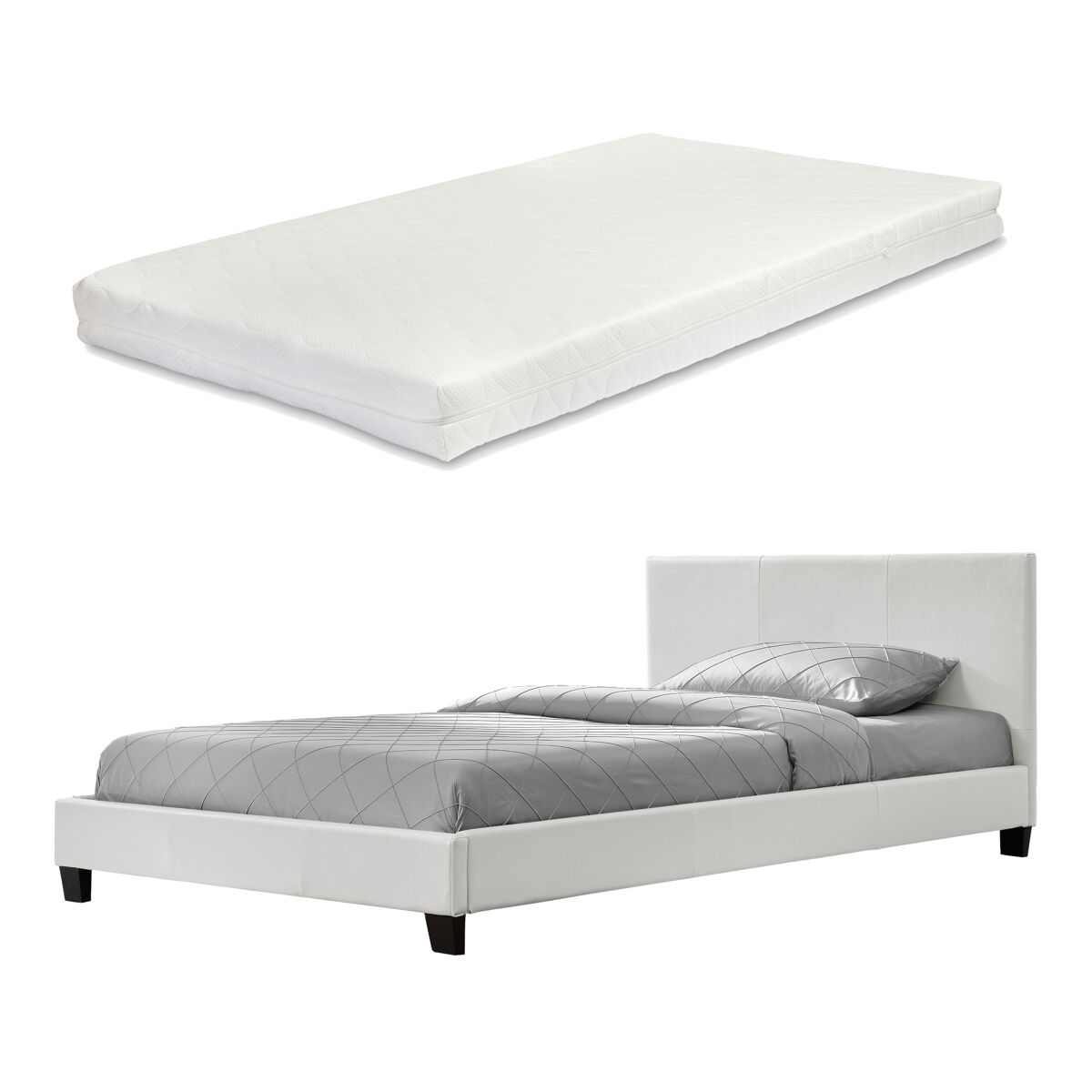 [Corium] Cama Albacete cuero sintético moderna - con colchón 149x210 Blanco