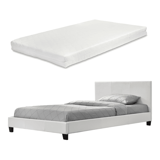 Corium Cama moderna em pele sintética Albacete - com colchão de espuma fria (140 x 200) (branco)