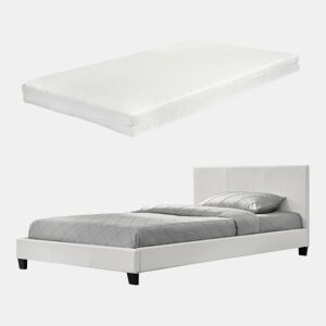 Corium Cama moderna em pele sintética Albacete - com colchão de espuma fria (140 x 200) (branco)