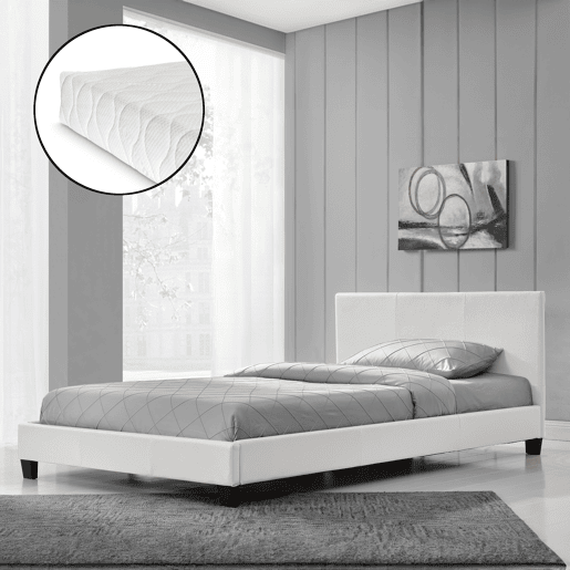 Corium Cama moderna em pele sintética Albacete - com colchão de espuma fria (140 x 200) (branco)