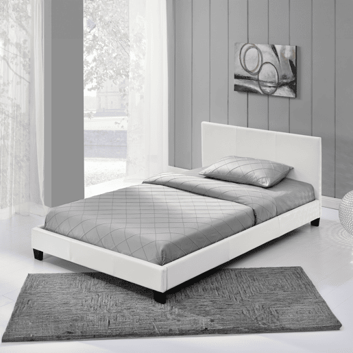 Corium Cama moderna em pele sintética Albacete - com colchão de espuma fria (140 x 200) (branco)
