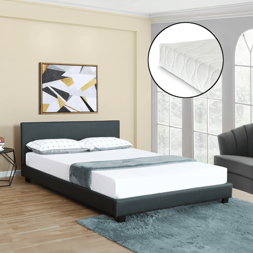 Corium Cama moderna em pele sintética Albacete - com colchão de espuma fria (180 x 200) (cinzento escuro)