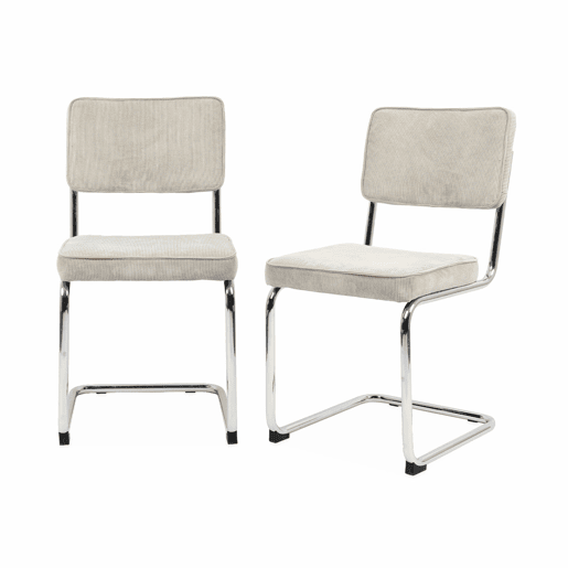 Cadeira cantilever em veludo cotelê, set de 2, Maja, Cinza bege, 46x54.5x84.5 cm