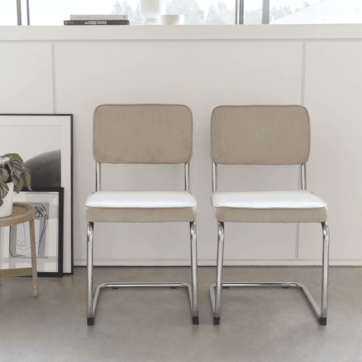 Cadeira cantilever em veludo cotelê, set de 2, Maja, Cinza bege, 46x54.5x84.5 cm