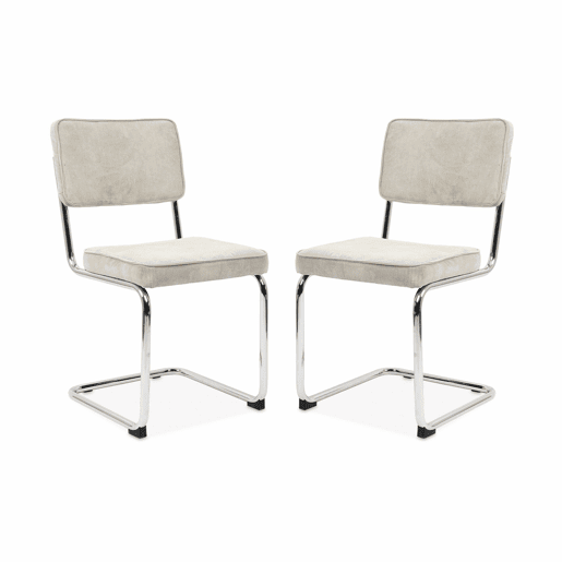 Cadeira cantilever em veludo cotelê, set de 2, Maja, Cinza bege, 46x54.5x84.5 cm