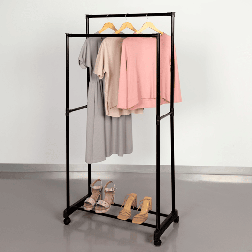 Max Home Burro de roupa altura dupla com sapateira e rodas 75x40x157 cm