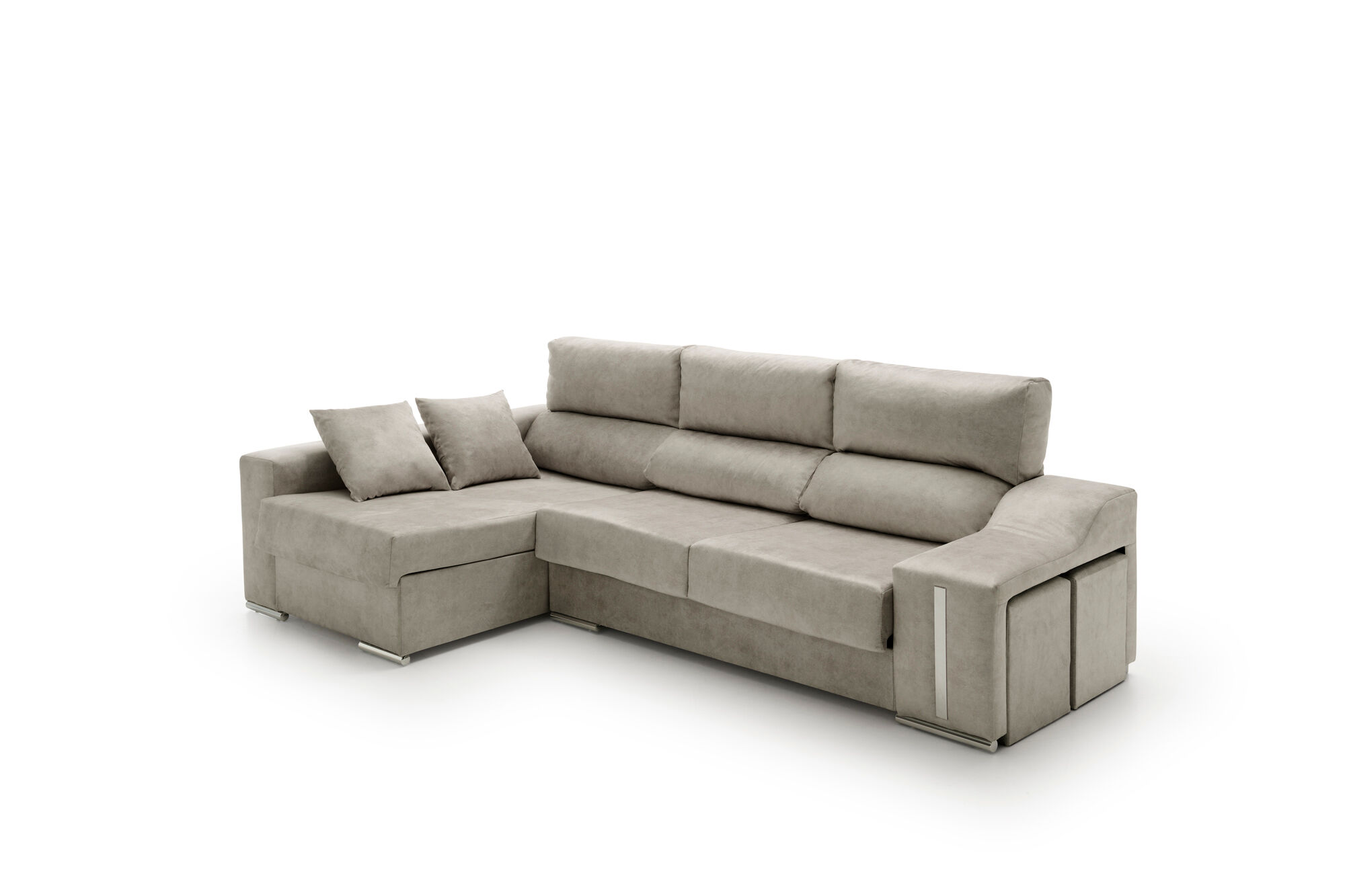 Sofa Chaise Longue Reclinable y Deslizante con Puffs Serena Gris