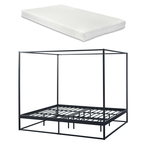 Cama de dossel Kristianstad com dossel + colchão de metal 180x200cm - Preto en.casa