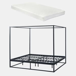 Cama de dossel Kristianstad com dossel + colchão de metal 180x200cm - Preto en.casa
