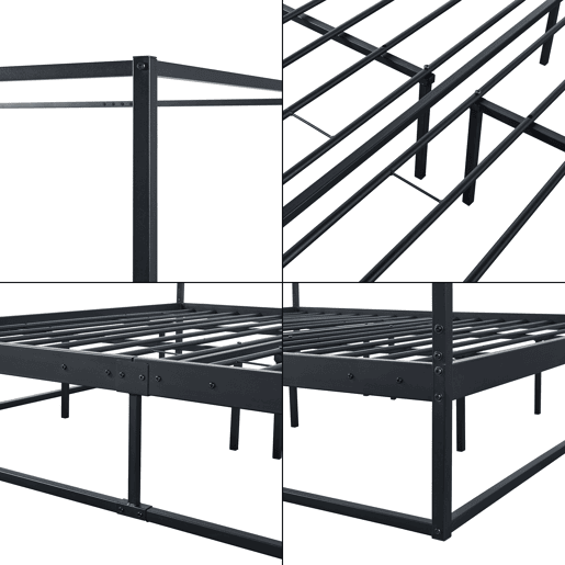 Cama de dossel Kristianstad com dossel + colchão de metal 180x200cm - Preto en.casa