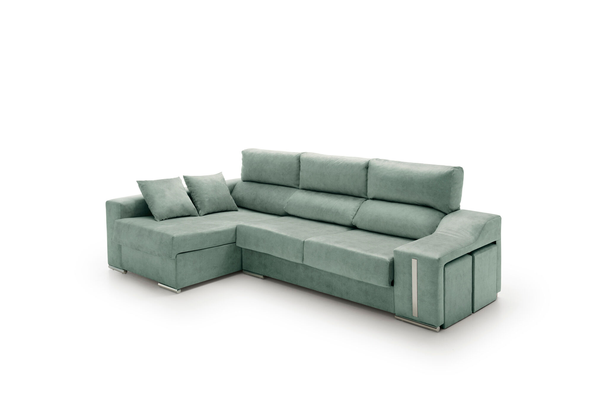 Sofa Chaise Longue Reclinable y Deslizante con Puffs Serena Turquesa
