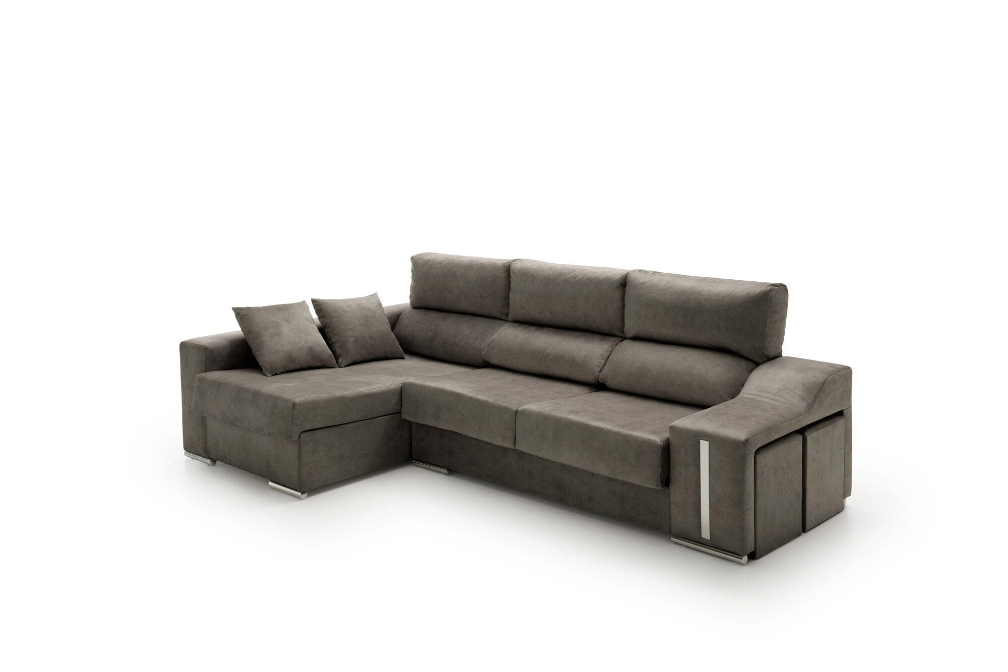 Sofa Chaise Longue Reclinable y Deslizante con Puffs Serena Gris Oscuro