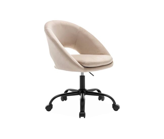 Silla de oficina de terciopelo con ruedas blanco roto - 59x60x89 cm
