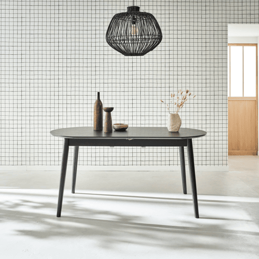 Mesa de jantar extensível com capacidade, 6 a 8 pessoas, Lisa, Preto, 160x90x75 cm