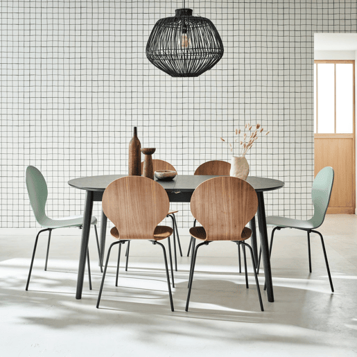 Mesa de jantar extensível com capacidade, 6 a 8 pessoas, Lisa, Preto, 160x90x75 cm