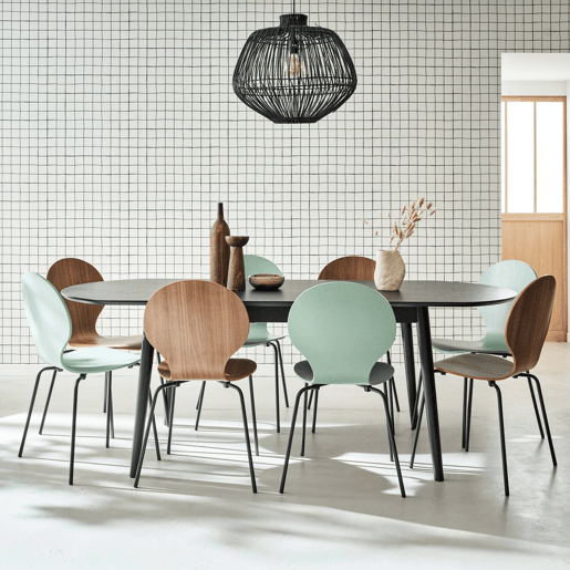Mesa de jantar extensível com capacidade, 6 a 8 pessoas, Lisa, Preto, 160x90x75 cm