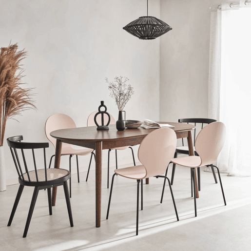 Mesa de jantar extensível com capacidade, 6 a 8 pessoas, Lisa, Madeira de nogueira, 160x90x75 cm