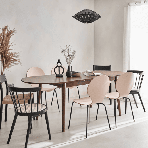 Mesa de jantar extensível com capacidade, 6 a 8 pessoas, Lisa, Madeira de nogueira, 160x90x75 cm