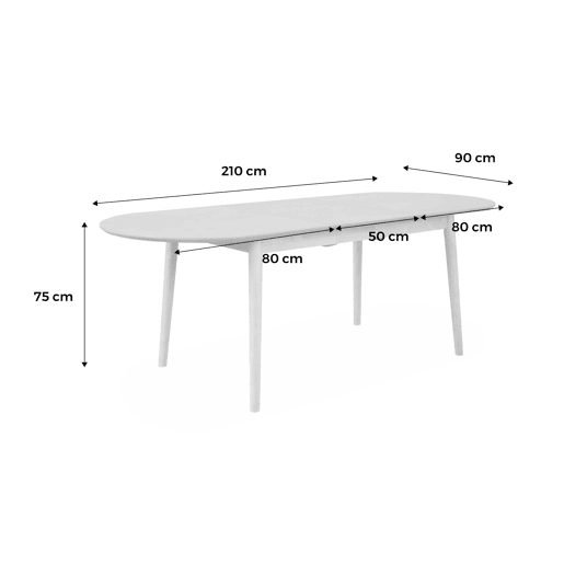 Mesa de jantar extensível com capacidade, 6 a 8 pessoas, Lisa, Madeira de nogueira, 160x90x75 cm