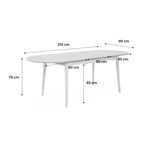 Mesa de jantar extensível com capacidade, 6 a 8 pessoas, Lisa, Natural, 160x90x75 cm