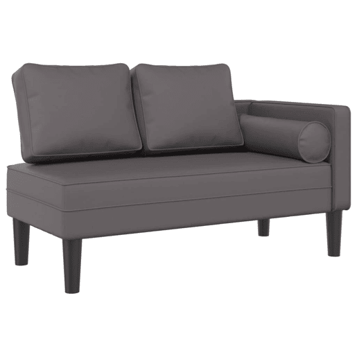 vidaXL Chaise longue com almofadões couro artificial cinzento vidaXL Chaise longue com almofadões couro artificial cinzento