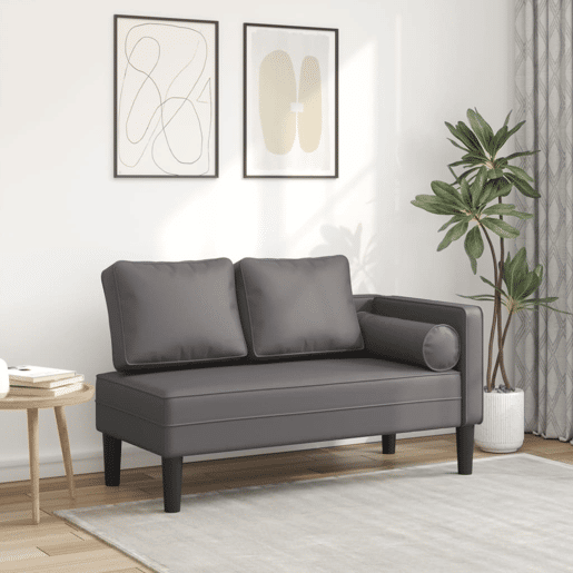 vidaXL Chaise longue com almofadões couro artificial cinzento vidaXL Chaise longue com almofadões couro artificial cinzento
